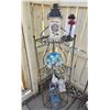 Image 1 : Metal Corner Shelf with Lantern, Decoratives, and Figurines