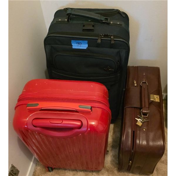 Three Luggage Pieces in Black, Red, and Brown