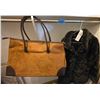 Image 1 : Brown Suede Tote Bag with Leather Accents and Faux Fur Jacket