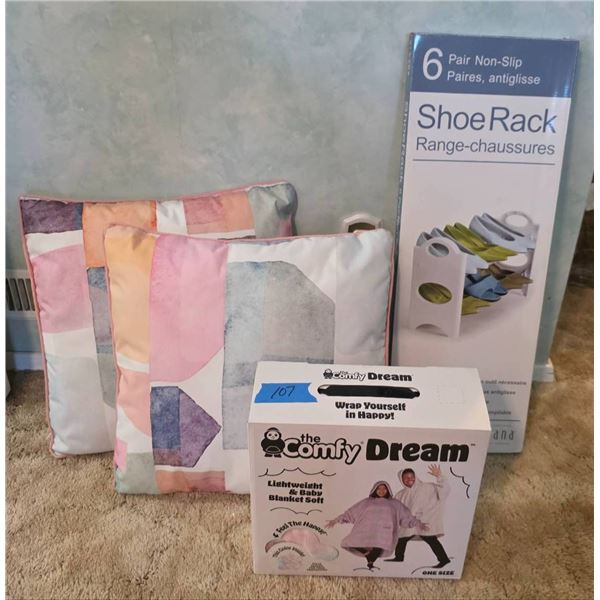 Shoe Rack, Comfy Dream Blanket, and Decorative Pillows Set