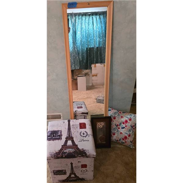 Paris-themed Ottoman, Full-length Mirror, and Framed Artwork Set