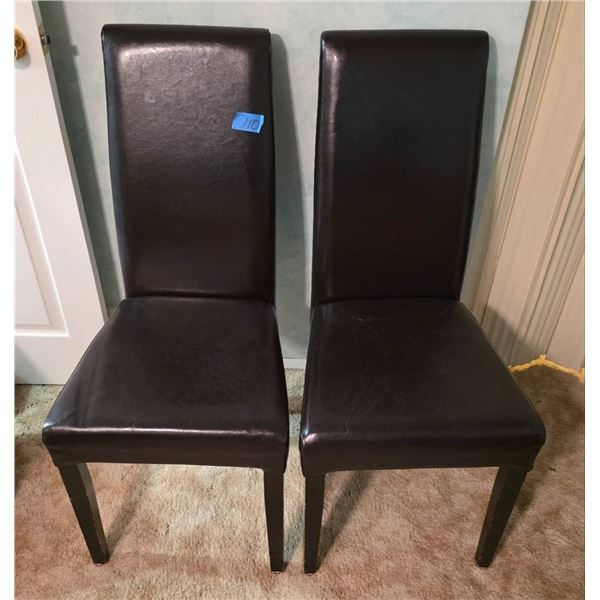 Two Black Faux Leather Dining Chairs