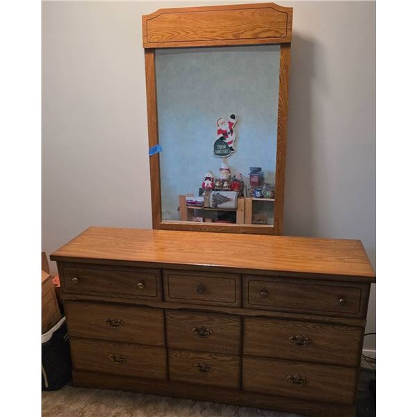 Wooden Dresser with Mirror and Multiple Drawers