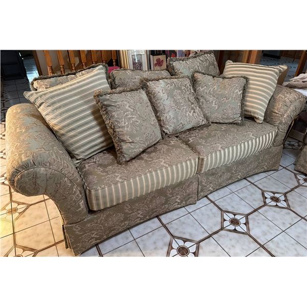Classic Upholstered Sofa with Floral and Striped Design