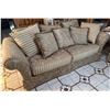 Image 1 : Classic Upholstered Sofa with Floral and Striped Design
