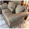 Image 3 : Two-Seat Upholstered Sofa with Floral and Striped Cushion Accents