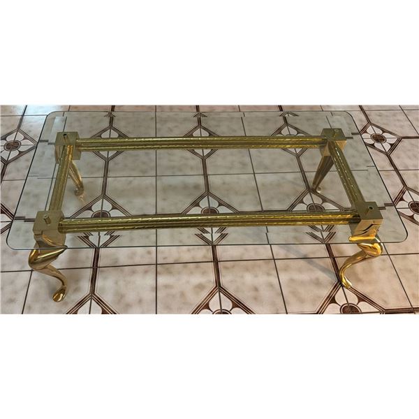 Glass and Brass Coffee Table with Elegant Cabriole Legs