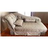 Image 1 : Tufted Chaise Lounge with Floral Upholstery and Accent Pillows