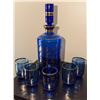 Image 1 : Cobalt Blue Glass Decanter Set with Gold Floral Accents, 6 Pieces