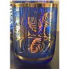 Image 2 : Cobalt Blue Glass Decanter Set with Gold Floral Accents, 6 Pieces