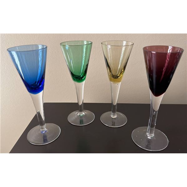 Five Cambridge Glass Company Colored Crystal Flutes