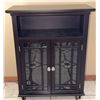 Image 1 : Black Wood Cabinet With Glass Panel Doors and Acrylic Knobs