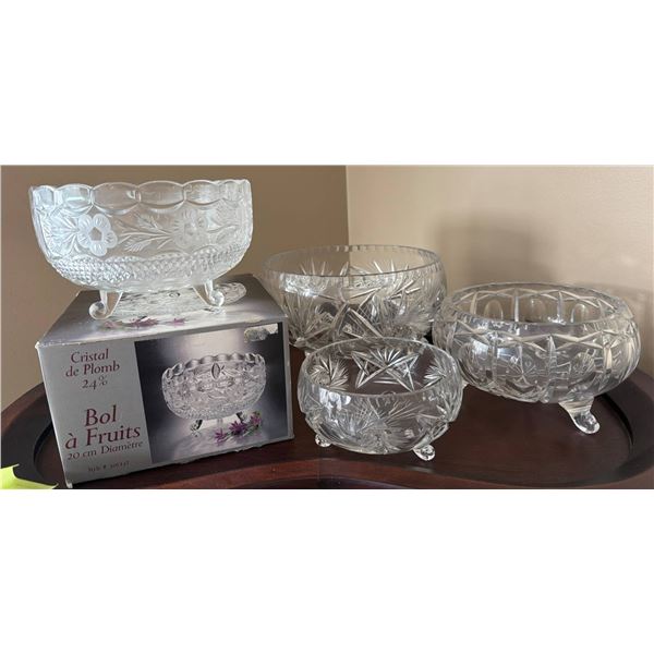 Four Crystal Lead-Bohemian Style Fruit Bowls on Feet