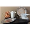 Image 1 : Serving Essentials Including CopperCraft Guild Pitcher, E.P. Steel Tray, and Porcelain Pieces