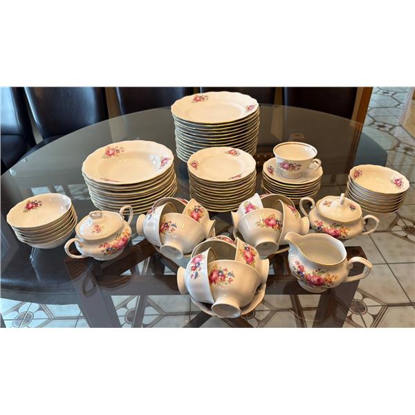 Karolina Fine Porcelain Floral Dinnerware Set, Service for 13, Made in Poland