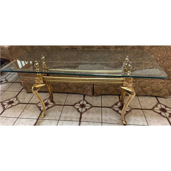 Glass Top Coffee Table with Gold-Tone Metal Base