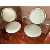 Image 1 : Two Stunning Sage Green Upholstered Brass Chairs with Circular Backrests