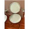 Image 2 : Two Stunning Sage Green Upholstered Brass Chairs with Circular Backrests