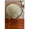 Image 4 : Two Stunning Sage Green Upholstered Brass Chairs with Circular Backrests