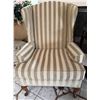 Image 2 : Upholstered Wingback Armchairs and Wood Demilune Table