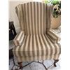 Image 3 : Upholstered Wingback Armchairs and Wood Demilune Table