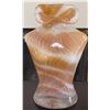 Image 1 : Handblown Art Glass Vase with Swirled Amber and White Design
