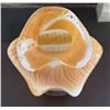 Image 2 : Handblown Art Glass Vase with Swirled Amber and White Design