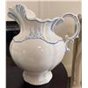 Image 3 : White Ceramic Pitcher and Basin Set with Blue Accents and Scalloped Edges
