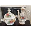 Image 1 : Italian Ceramic Lidded Tureen and Coffee Pot with Floral Embellishments