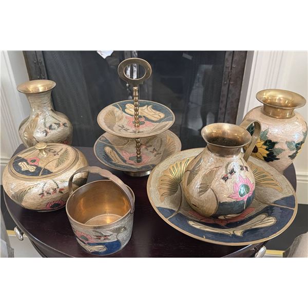Brass Decor Collection with Hand-Painted Floral Designs, Made in India
