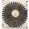 Image 2 : Solid Brass Vase with Engraved Floral Motif and Decorative Starburst Clock