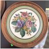 Image 4 : Five Framed Needlepoint Floral Artworks with Round and Rectangular Frames