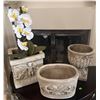 Image 1 : Three Decorative Stone-Look Planters with Ornamental Detail
