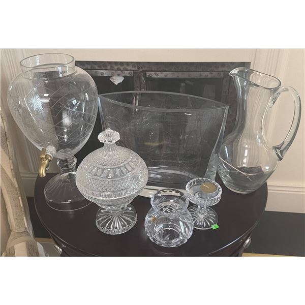 Crystal Glasswares Including Dispenser, Pitcher, Vase, and Decorative Pieces