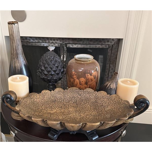 Decorative Lot Including Vase, Bowl, Candles, and Accessories