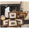 Image 1 : Framed Art, Ceramic Pitcher, Bee Hive Candle, Basket with Linens