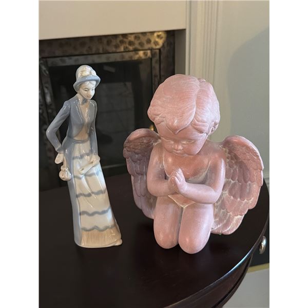 Pink Praying Angel Figurine and Woman Figurine Set