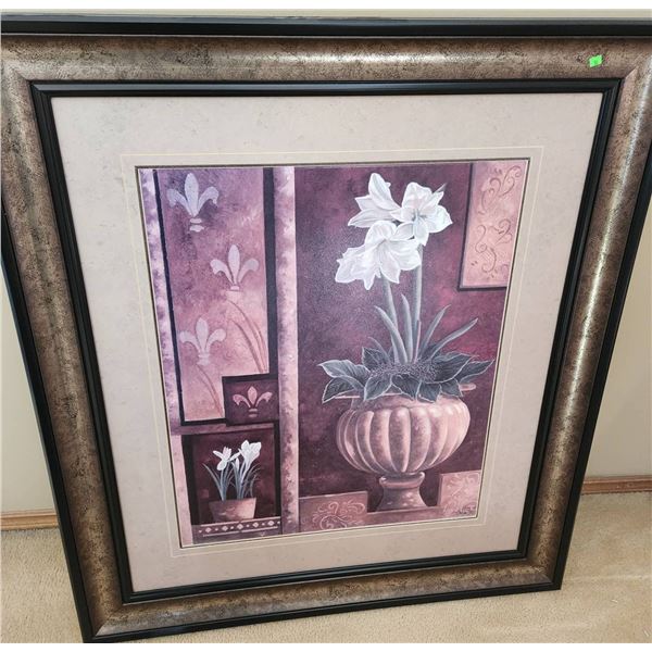 Framed Print with Fleur-de-Lys, Urn, and Orchid Design, 36 x 42 Inches