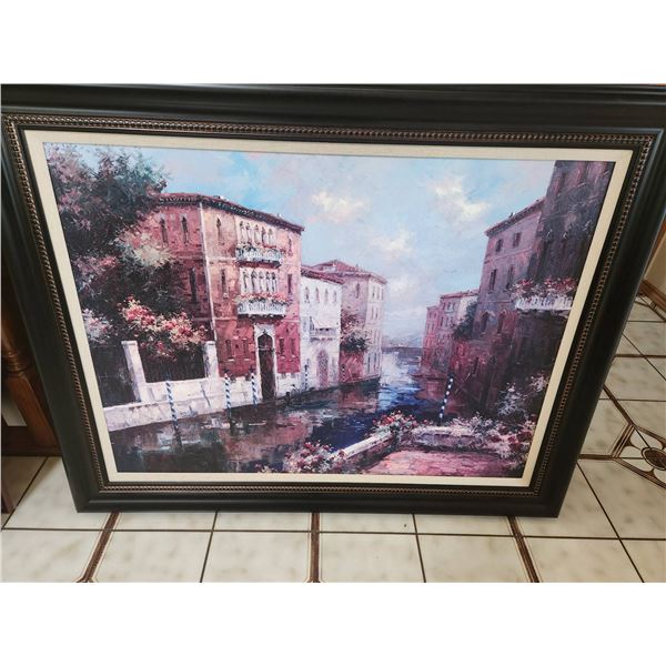Framed Print of Venice Scene on Canvas, 49 x 29 Inches