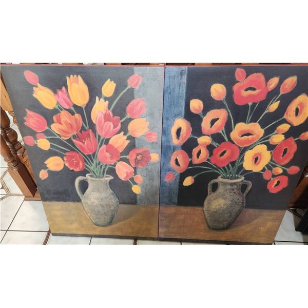 Floral Paintings on Canvas Depicting Poppies and Tulips