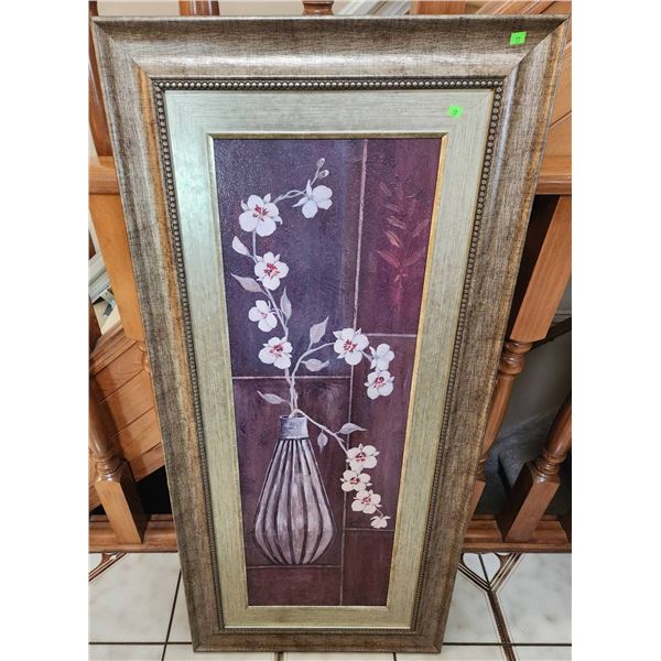 Floral Still Life Print on Board in Decorative Frame, 21.5 x 41.5 Inches