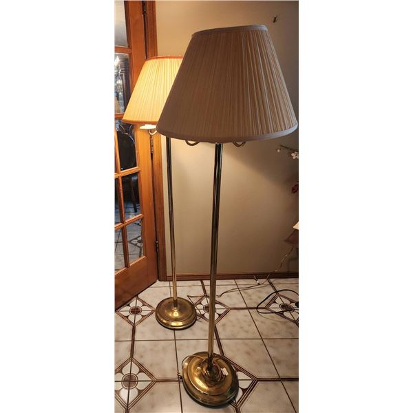 Brass Floor Lamps with Pleated Fabric Shades