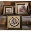 Image 1 : 3 Framed Floral Artworks Under Glass with Raised Accents