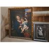 Image 1 : Framed Embroidery of Mother and Child and Framed Print of Nun Under Glass