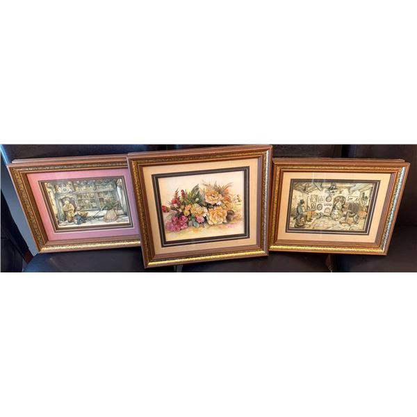 Three Framed 3D Artwork Pieces by Anton Pieck and Jenkins