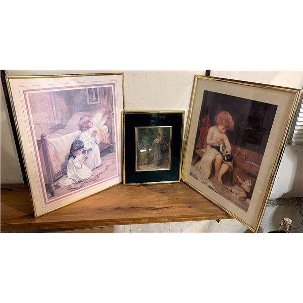 Three Framed Prints Featuring Classic Art and Romantic Themes