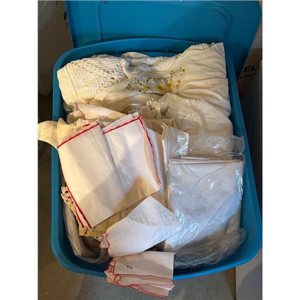 Mystery Tote of Linens in Blue Storage Bin