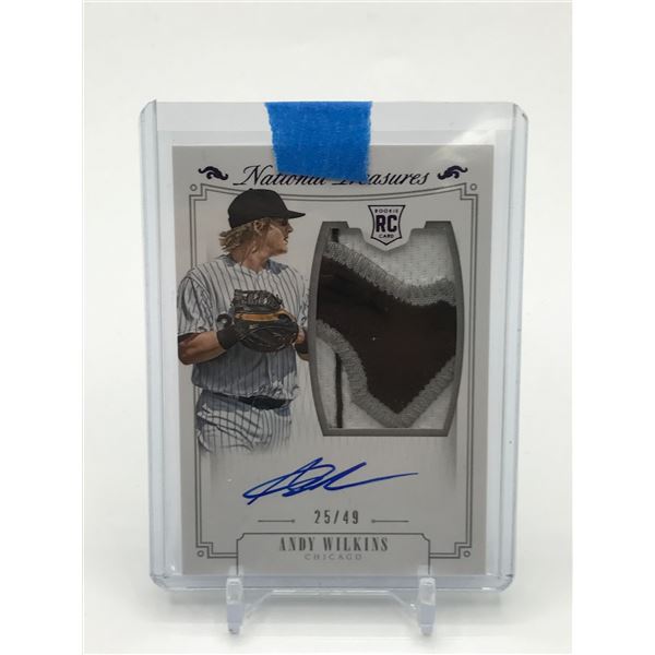 2015 PANINI NATIONAL TREASURES BASEBALL ANDY WILKINS SIGNED PATCH ROOKIE TRADING CARD 25/49