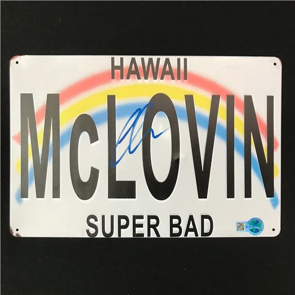 CHRISTOPHER MINTZ-PLASSE SIGNED MCLOVIN LICENSE PLATE TIN SIGN - WWOC COA