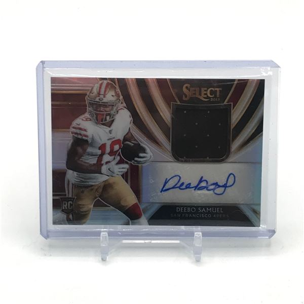 2019 PANINI SELECT FOOTBALL DEEBO SAMUEL SIGNED PATCH ROOKIE TRADING CARD - 70/99